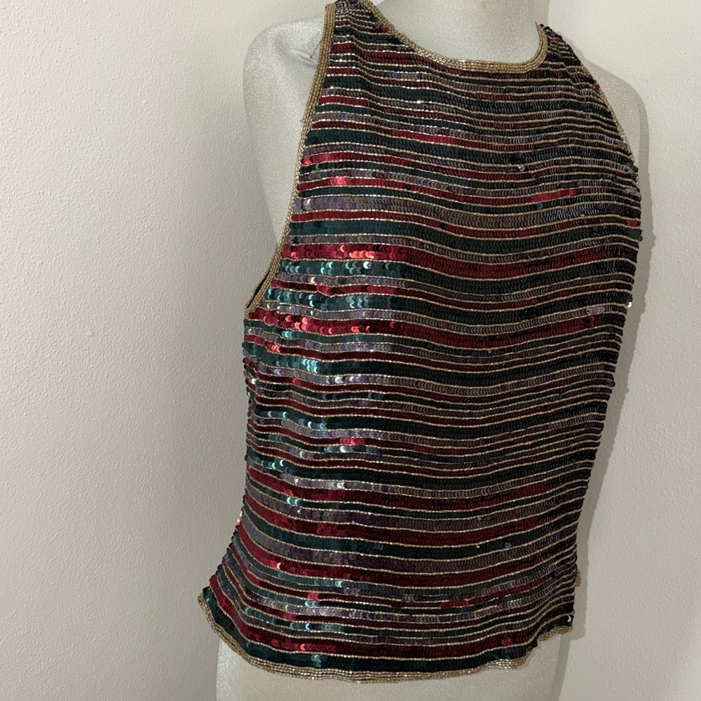 NWT SCALA 100% silk sequin back zip top blouse XXL cocktail